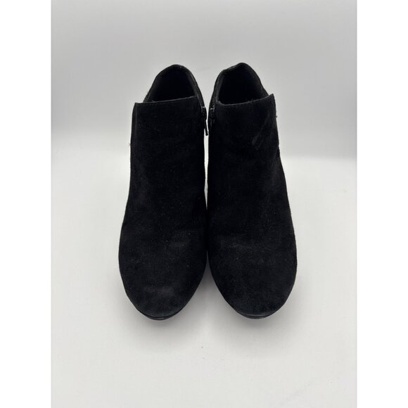 Clarks Womens Black Suede Heeled Ankle Boots Size 7 With Gold Buckle & Zipper Cl - Picture 1 of 6